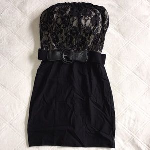 Black and nude lace mini dress